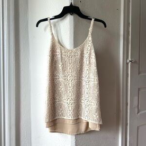 NWT Cabi Ecru crochet lace layered cami blouse w adjustable straps XS